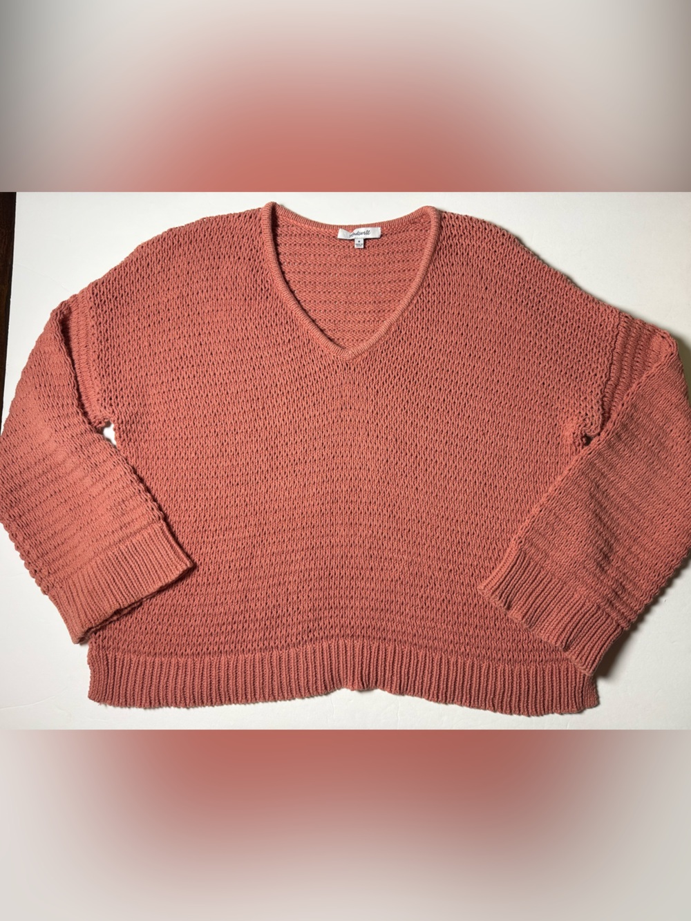 Madewell coral color Open Knit Cotton V-Neck Sweater Medium